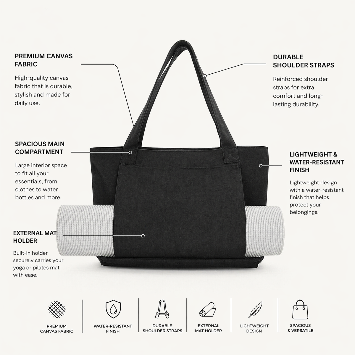 Yoga Tote Bag with Mat Holder